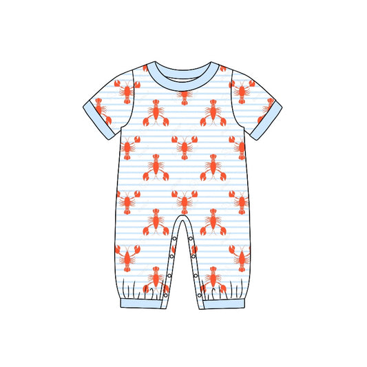 Baby Toddler Boys Blue Stripes Crawfish Short Sleeve Rompers preorder(moq 5)