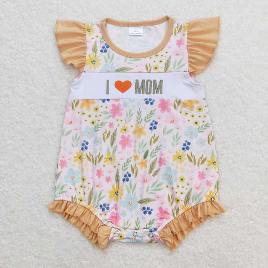 Baby Infant Girls I Love Mom Floral Flutter Sleeve Rompers