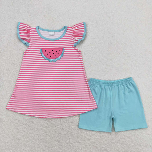 Baby Girls Pink Stripes Watermelon Tunic Top Shorts Clothes Sets
