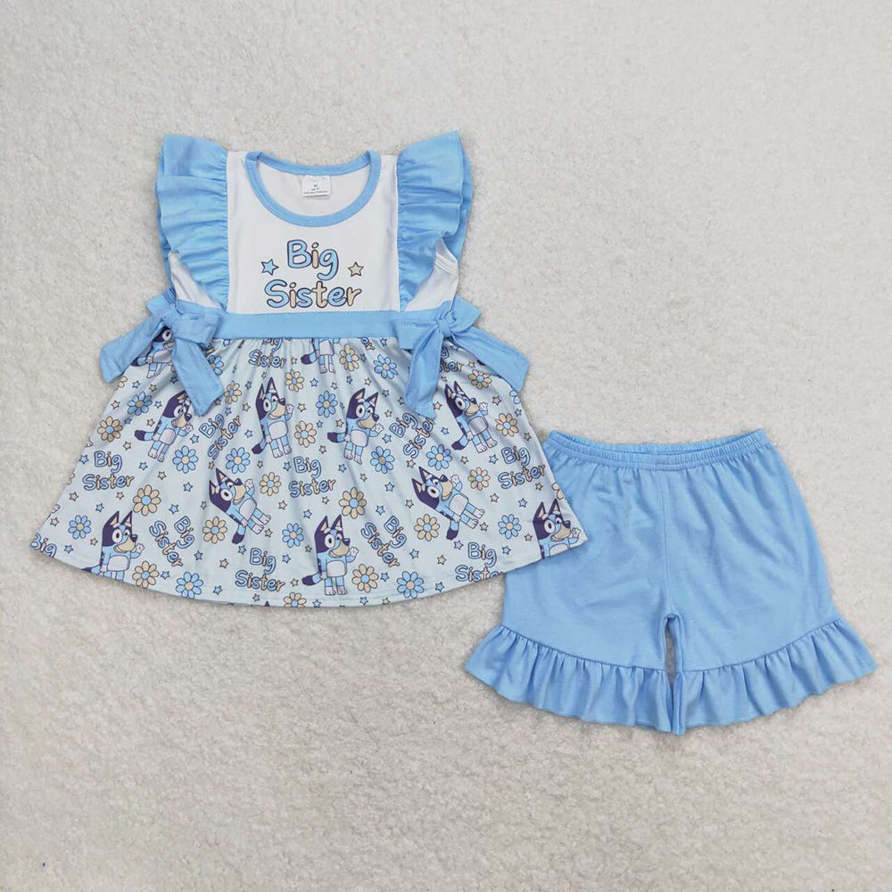 Baby Girls Big Sister Dog Tunic Ruffle Shorts Clothes Sets
