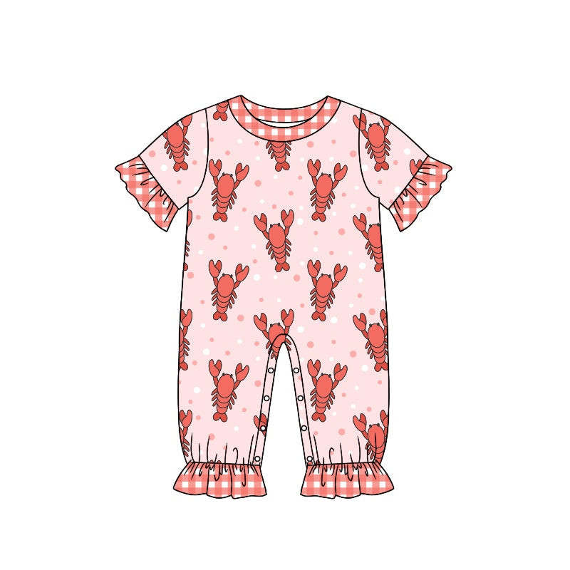 Baby Toddler Girls Pink Crawfish Short Sleeve Rompers preorder(moq 5)