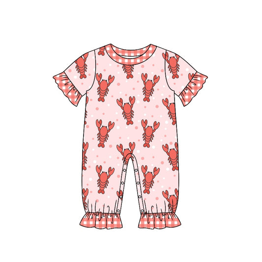 Baby Toddler Girls Pink Crawfish Short Sleeve Rompers preorder(moq 5)