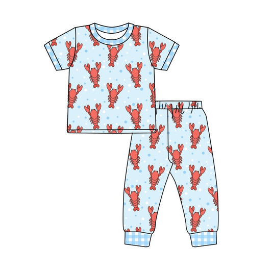 Baby Boys Blue Crawfish Short Sleeve Tops Pants Pajamas Clothes Sets preorder(moq 5)