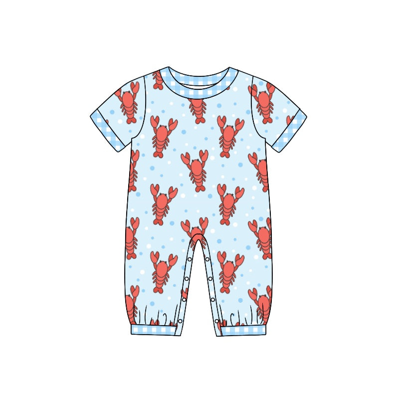 Baby Toddler Boys Blue Crawfish Short Sleeve Rompers preorder(moq 5)