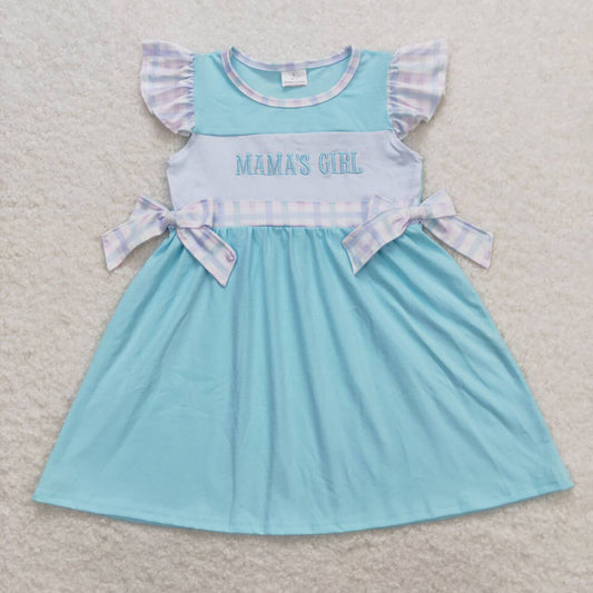 Baby Girls Mama's Girl Blue Flutter Sleeve Knee Length Dresses