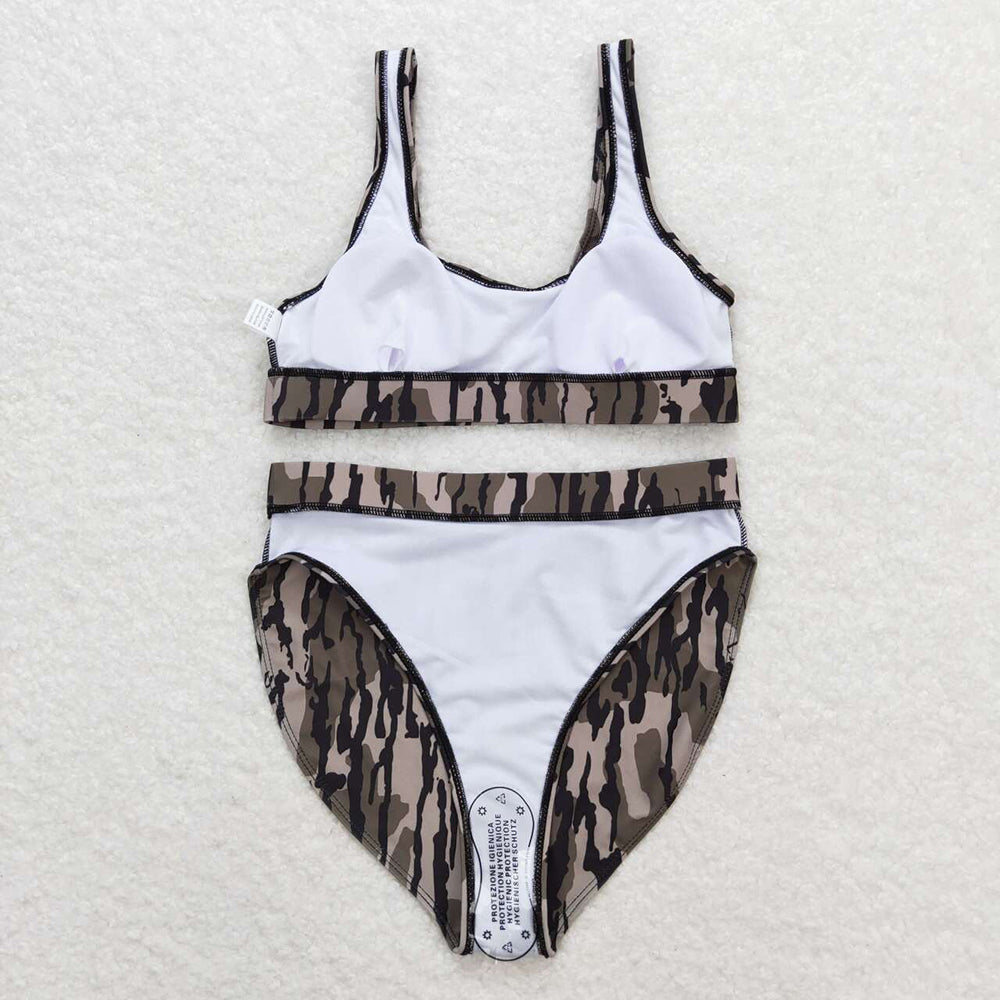 Adult Women Green Camo Top Bottom Swimsuits Sets