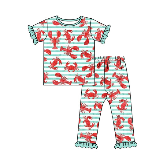 Baby Girls Crab Crawfish Short Sleeve Tops Pants Pajamas Clothes Sets preorder(moq 5)