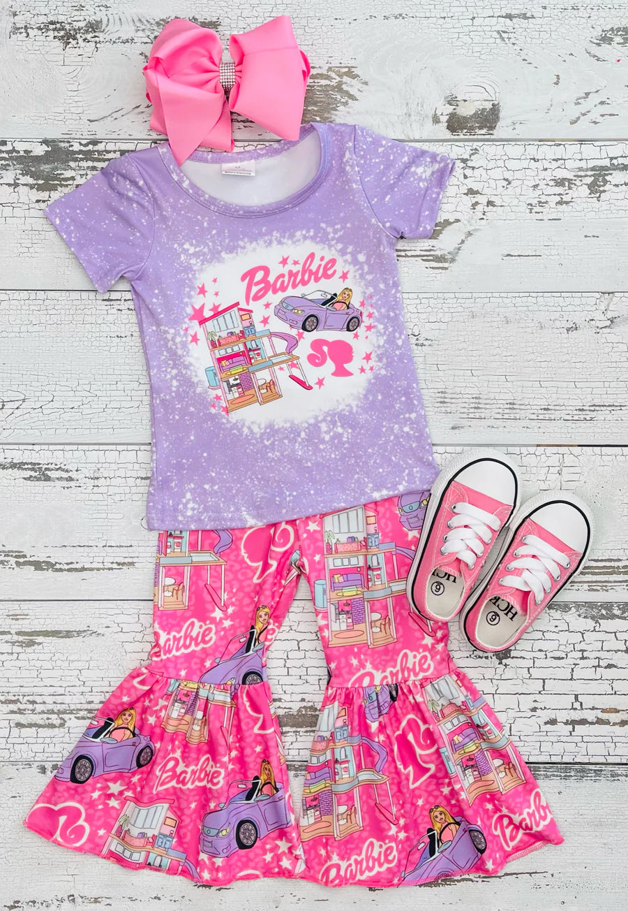 Baby Girls Purple Doll Shirt Bell Pants Clothes Sets