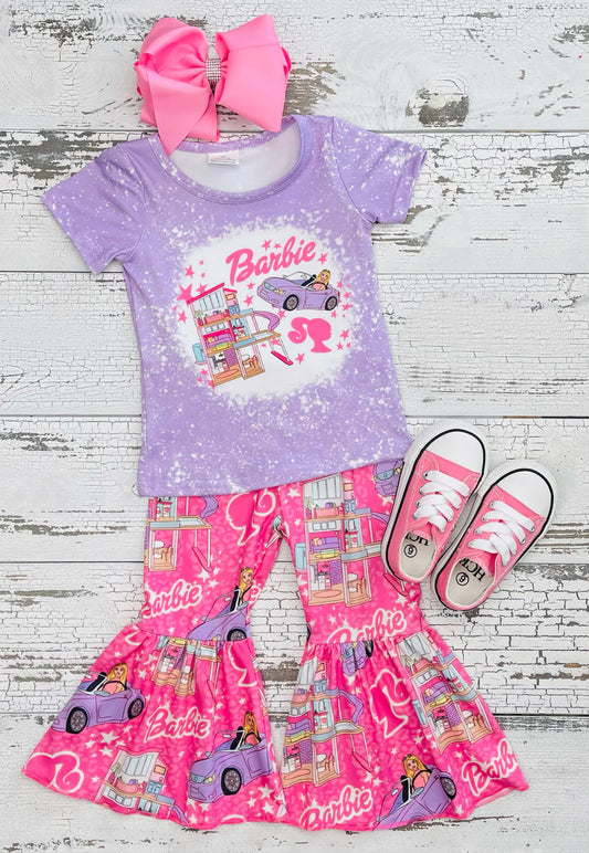 Baby Girls Purple Doll Shirt Bell Pants Clothes Sets