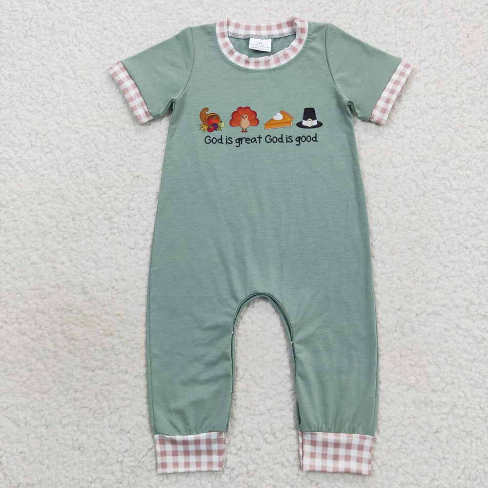 Baby Boys Light Green Thanksgiving Turkey Rompers