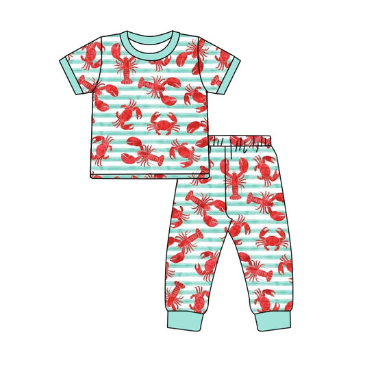 Baby Boys Crab Crawfish Short Sleeve Tops Pants Pajamas Clothes Sets preorder(moq 5)