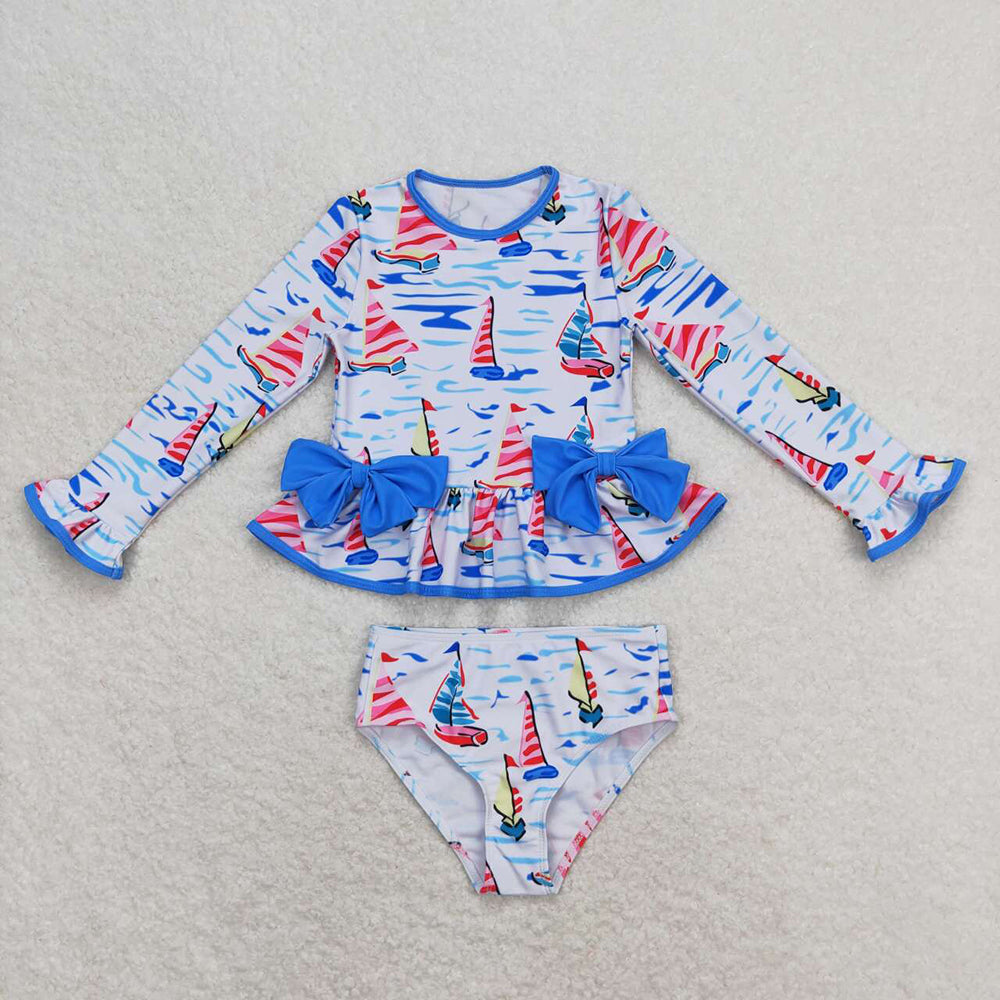 KIDS STRAIGHT NECK ONE PIECE WITH BOWS FLAMENCO ROSE