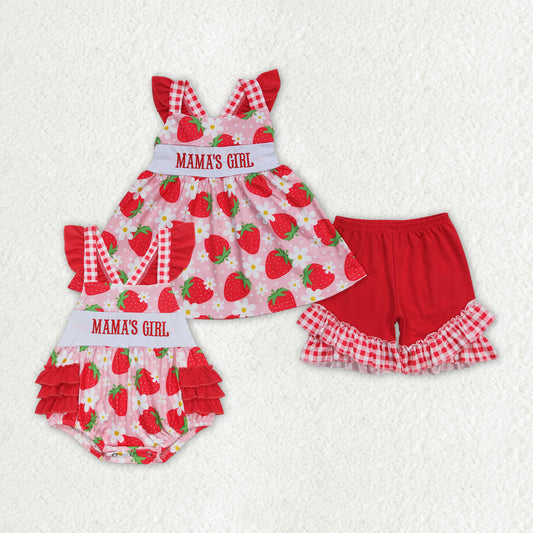 Baby Girls Mama's Girl Strawberry Rompers Sibling Sister Clothes Sets