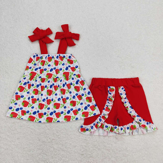 Baby Girls Strawberry Straps Tunic Summer Shorts Outfits Clothes Sets