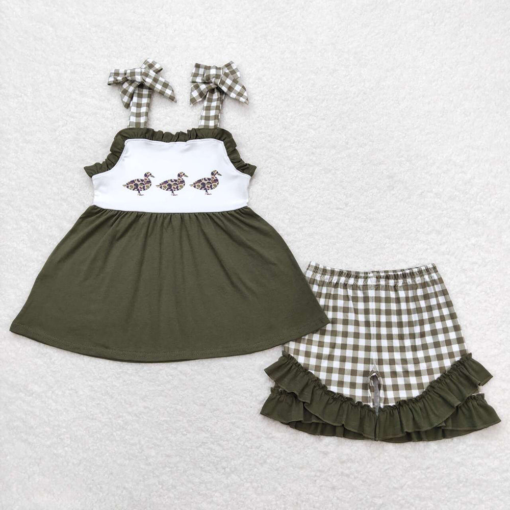 Baby Girls Leopard Duck Green Straps Tunic Summer Shorts Outfits Clothes Sets
