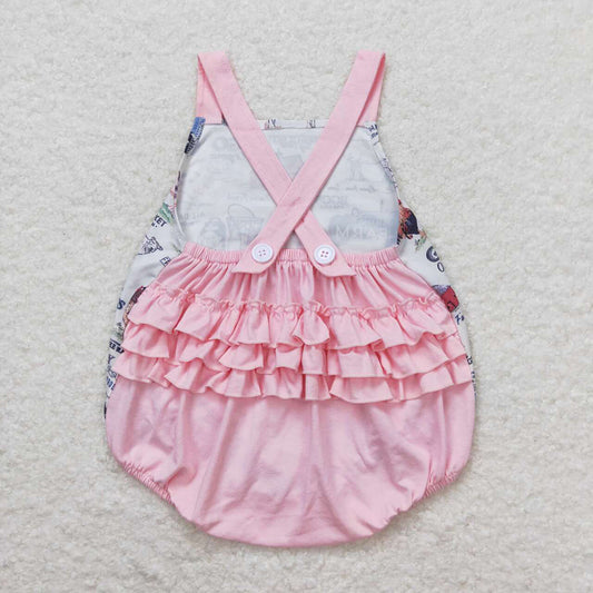 Baby Girls Pink Farm Ruffle Straps Rompers