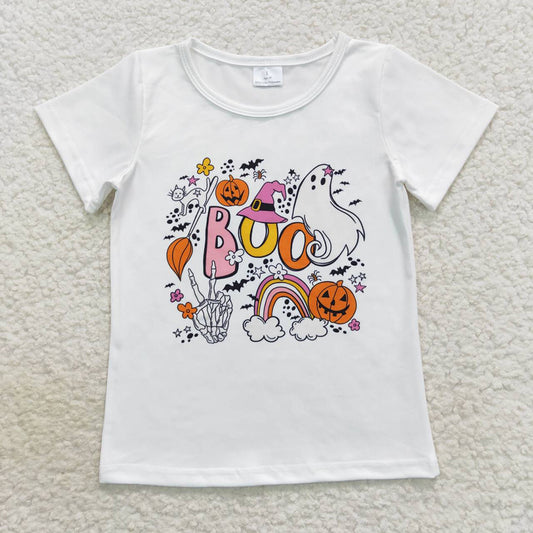 Baby Girls Halloween Boo Rainbow Short Sleeve Shirts Tops