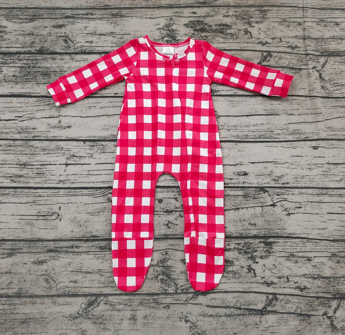 Baby Kids Zip Footie Christmas Red Checkered Color Winter Rompers