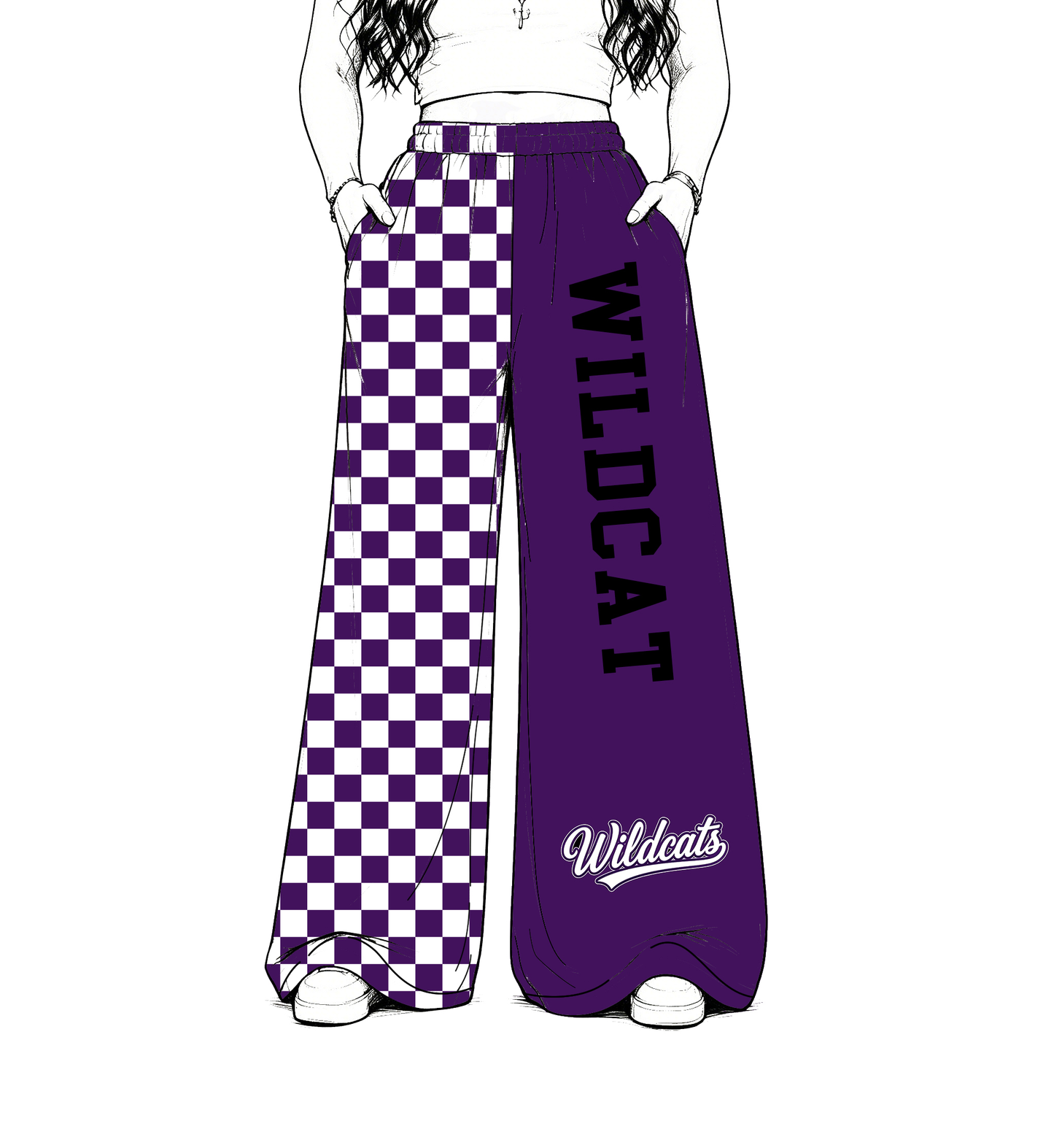 Preorder (moq 5)Baby Girls Wildcat Team Checkered Pants Bottoms