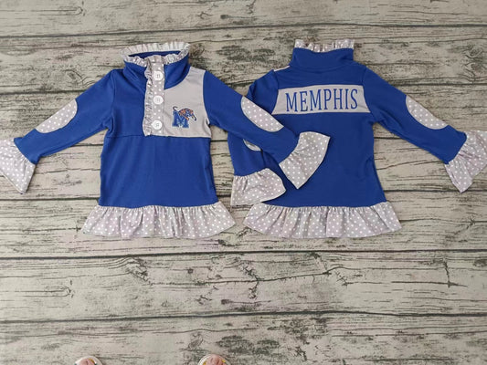 Baby Girls Team Blue Ruffle Pullover Shirt Tee Shirts preorder(moq 5)