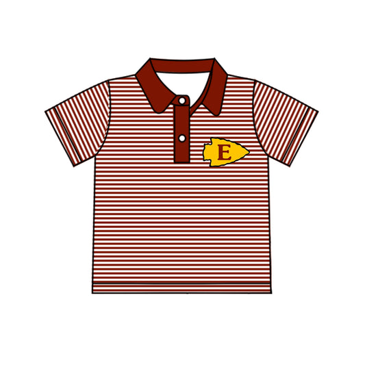 Baby Boys Wine Red Stripes Short Sleeve Pullovers Tee Shirts Tops preorder(moq 5)