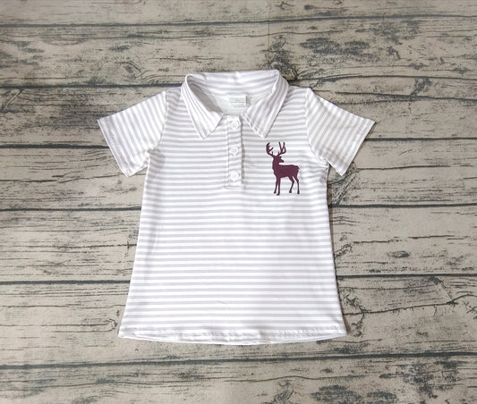 Baby Boys Grey Stripes Deer Short Sleeve Pullover Tee Shirts