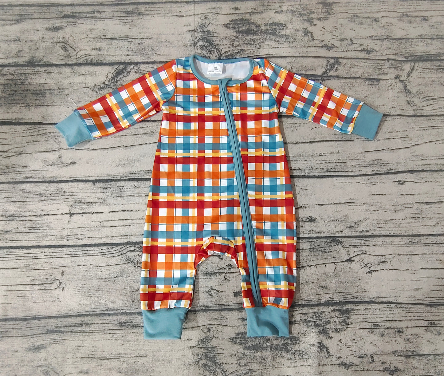 Baby Infant Kids Boys Thanksgiving Plaid Brown Zip Rompers