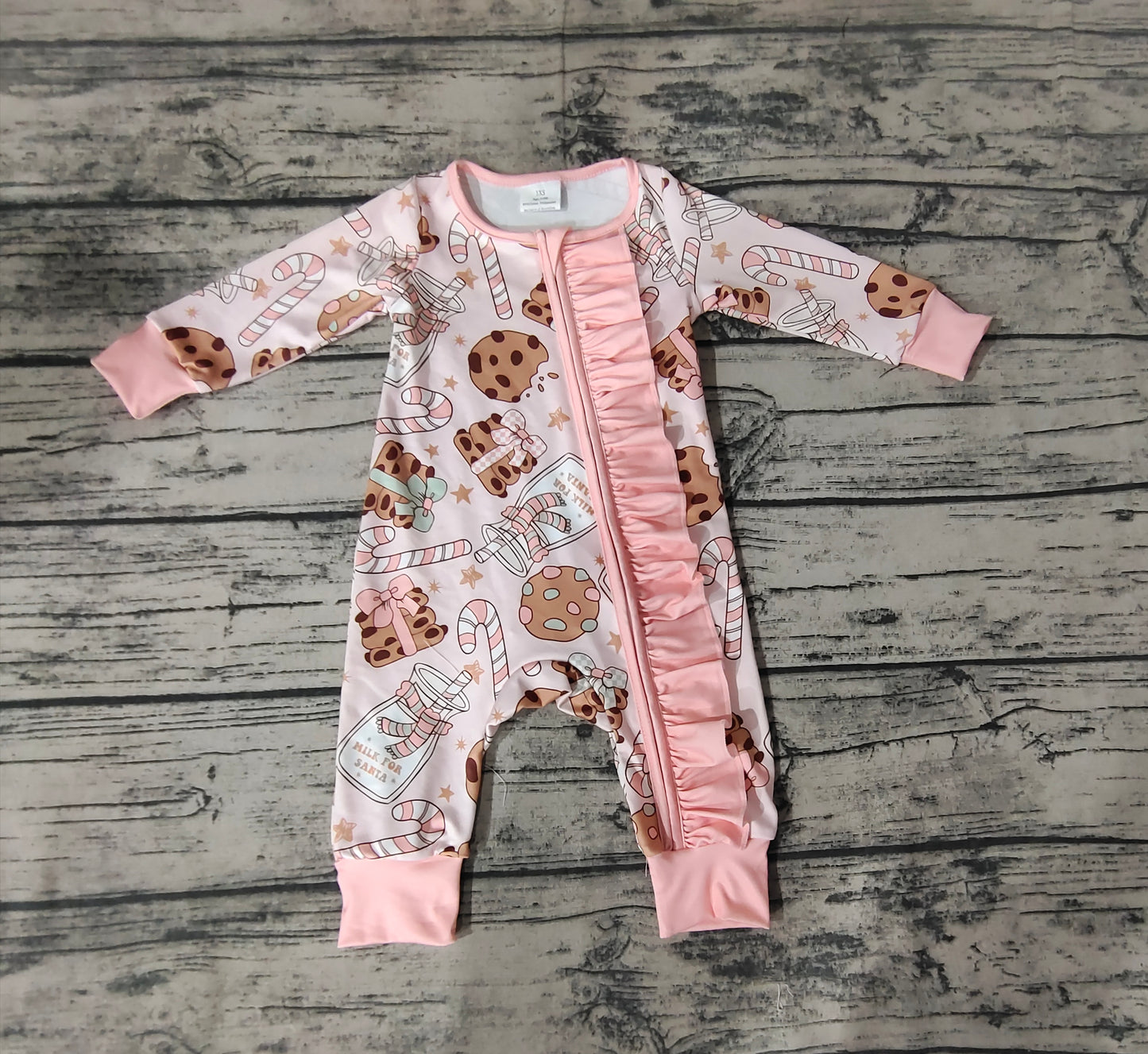 Baby Infant Girls Pink Christmas Cookie Zip Rompers