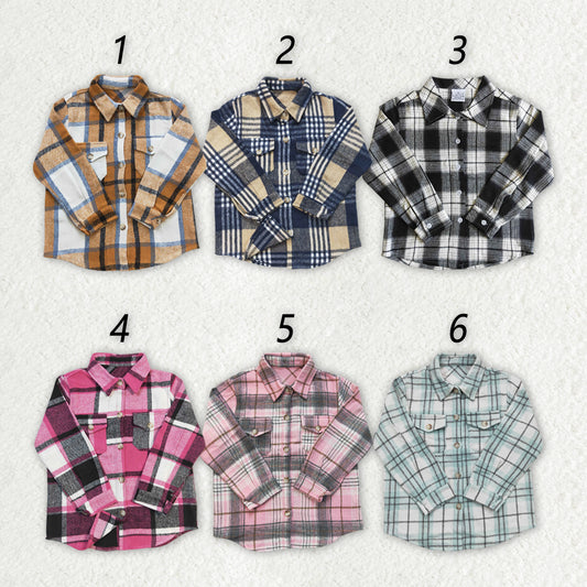 Sibling Boys Girls Plaid Button Ups Long Sleeve Shirts Tops