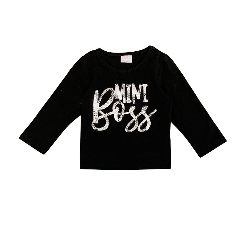 Baby Girls Mini Boss Black Long Sleeve Tee Shirts Tops preorder(moq 5)