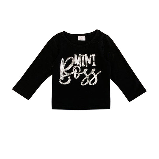 Baby Girls Mini Boss Black Long Sleeve Tee Shirts Tops preorder(moq 5)