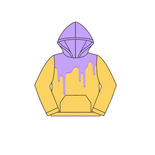 Preorder (moq 5)Baby Girls Lavender Drips Yellow Team Hooded Tops