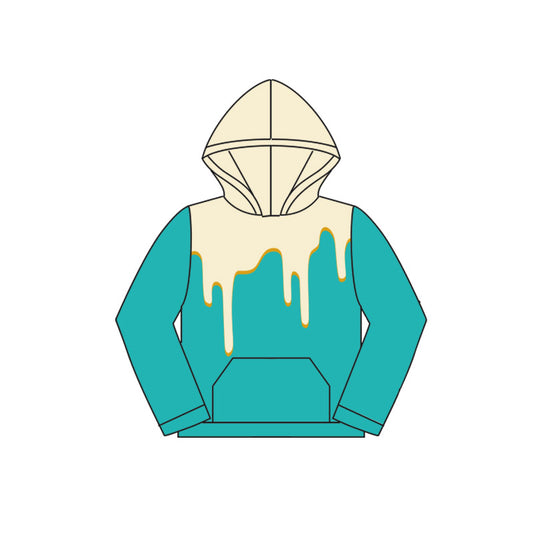 Preorder (moq 5)Baby Kids White Drips Green Team Hooded Tops