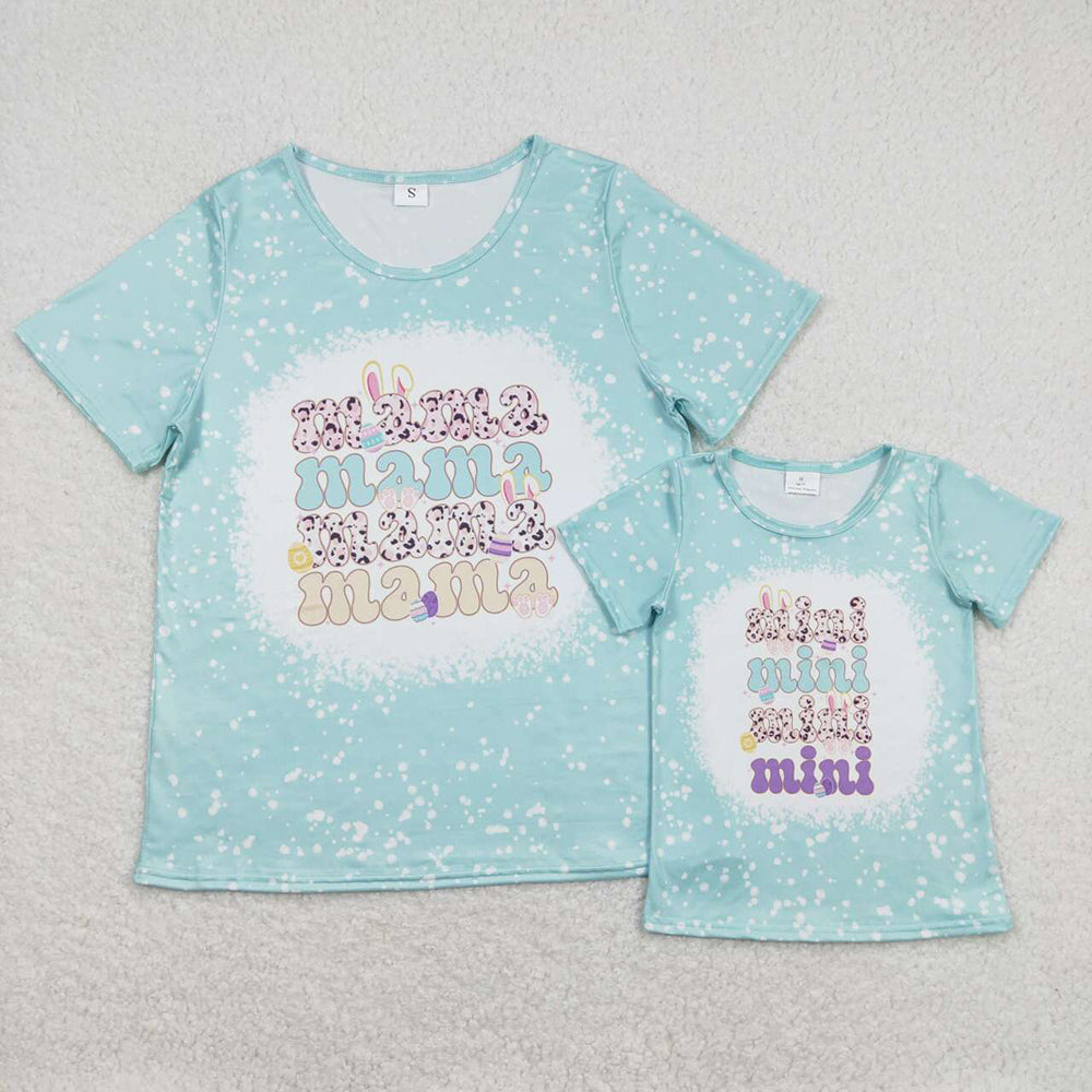 Baby Girls Mama Adult Easter Mini Blue Short Sleeve Tee Shirts Tops