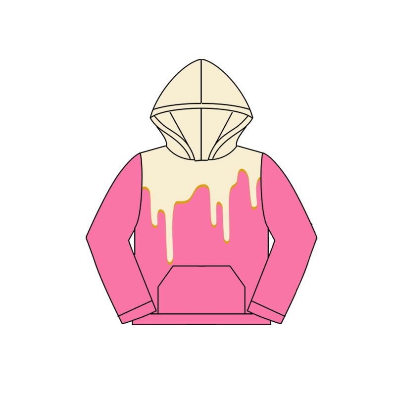Preorder (moq 5)Baby Girls White Drips Hotpink Team Hooded Tops