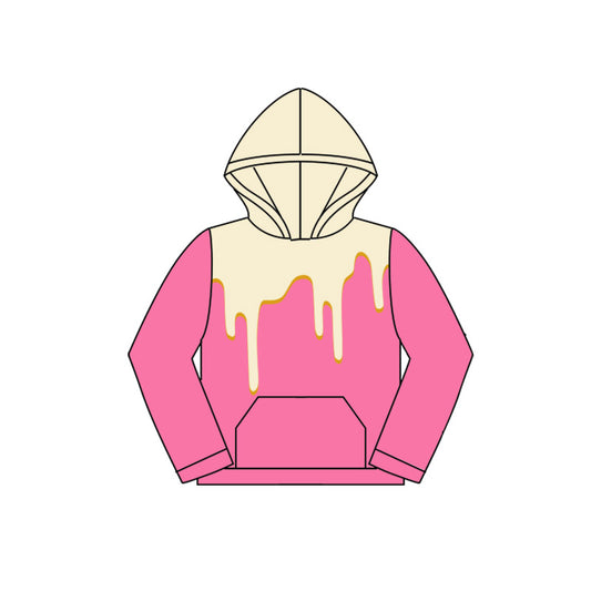 Preorder (moq 5)Baby Girls White Drips Hotpink Team Hooded Tops