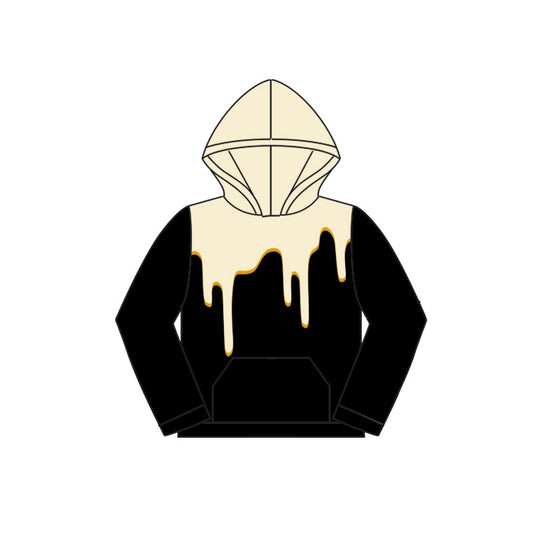 Preorder (moq 5)Baby Girls White Drips Black Team Hooded Tops