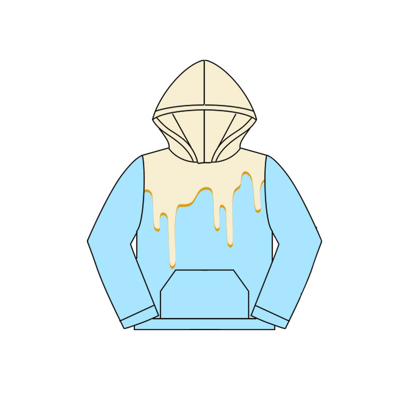 Preorder (moq 5)Baby Girls White Drips Blue Team Hooded Tops