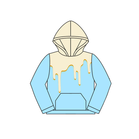 Preorder (moq 5)Baby Girls White Drips Blue Team Hooded Tops