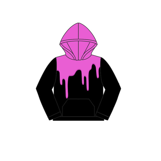 Preorder (moq 5)Baby Girls Pink Drips Black Team Hooded Tops