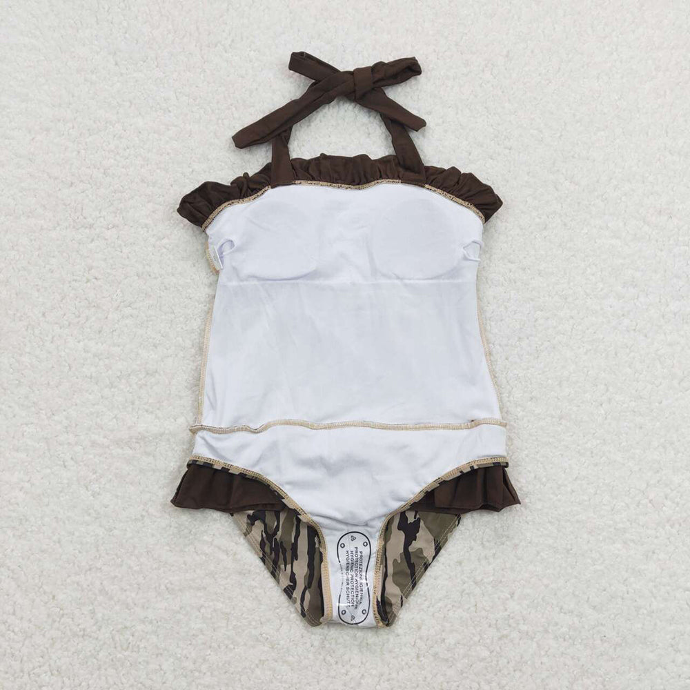Baby Girls Summer Brown Camo Branches One Piece Swimsuits