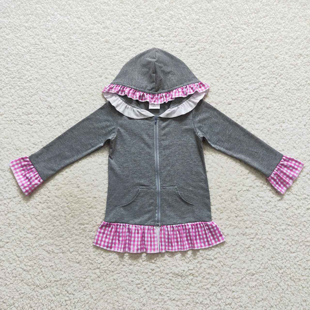 Baby Girls Pink Plaid Hoodie Zip Cardigan Jackets