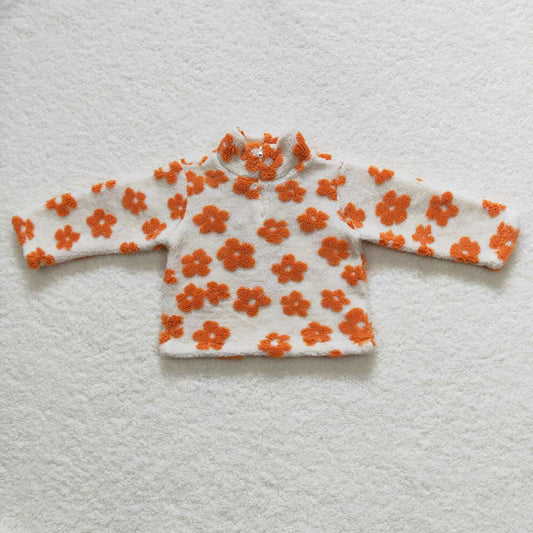 Baby Girls Orange Flowers Thick Pullovers Tops
