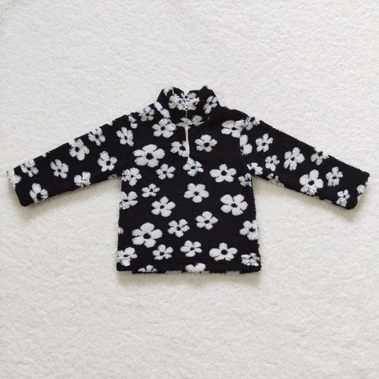 Baby Girls Black White Flowers Thick Pullovers Tops