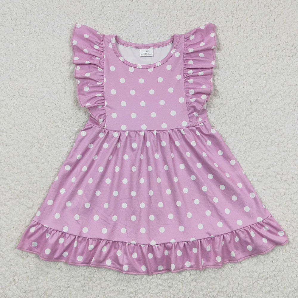 Baby Girls Lavender Polka Dots Ruffle Knee Length Dresses