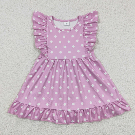 Baby Girls Lavender Polka Dots Ruffle Knee Length Dresses