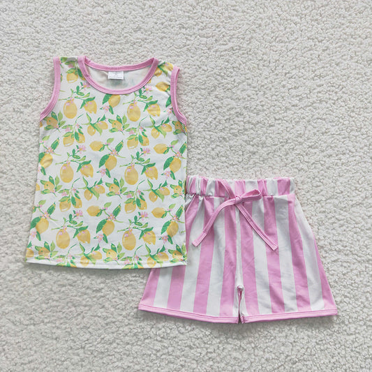 Baby Girls Sleeveless Shirt Lemon Stripes Shorts Sets