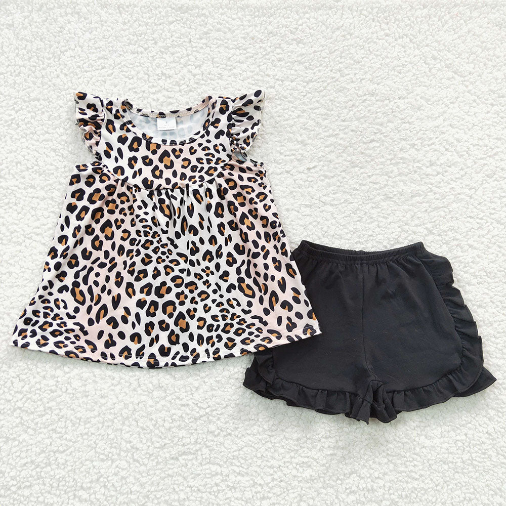 Baby Girls Leopard Tunic Top Black Shorts Sets