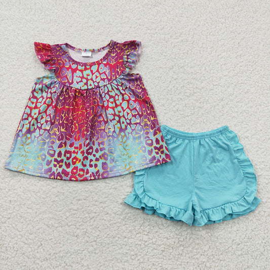 Baby Girls Blue Leopard Tunic Top Shorts Sets