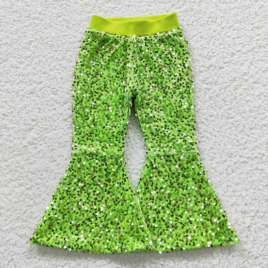 Baby Girls Lime Green Sequin Bell Bottom Pants